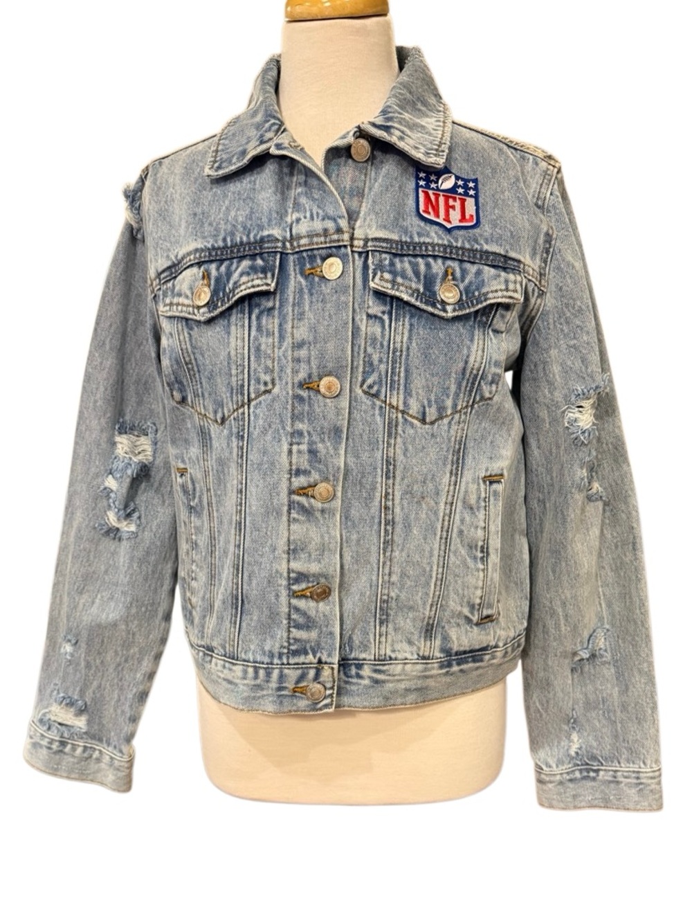 Atlanta Falcons NFL Football Forever 21 Denim Jean Jacket Size M - Picture 2 of 15